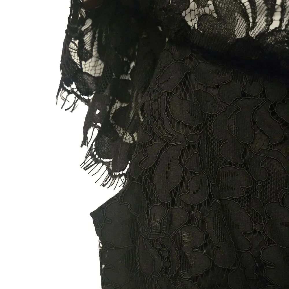 Wayf Black Lace Corset Crop Top M Button Up Eyelash Fringe Whimsigoth Fairy Dark
